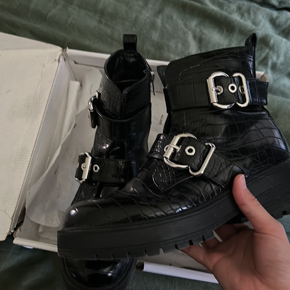 Patent Leather Buckle Boots - Picture 3 of 4